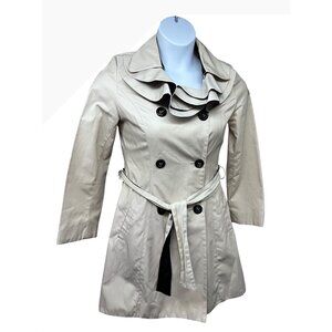 Betsey Johnson Designed Beige Double Breast Lined Belt Trench Coat Small Pockets